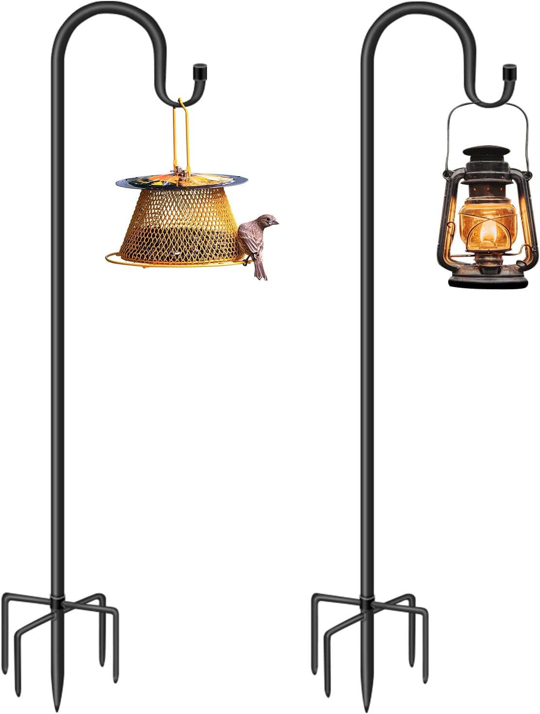 Outdoor Shepherd's Hooks - CL FUN 64 Inch Bird Feeders Pole, Shepherds Hook, 3/5 Inch Thick, 2 Pack Adjustable Heavy Duty Shepards Hooks for Outdoor with 5 Prongs Base, Bird Feeder Stand for Solar Lanterns Hanging Decor
