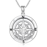 Brisskaari Women's I'd Be Lost Without You Heart Compass Necklace Collection, 925 Sterling Silver 12 Month Birthstone Compass Pendant Jewelry, Valentine's Day Gift for Wife/Girlfriend/Mom