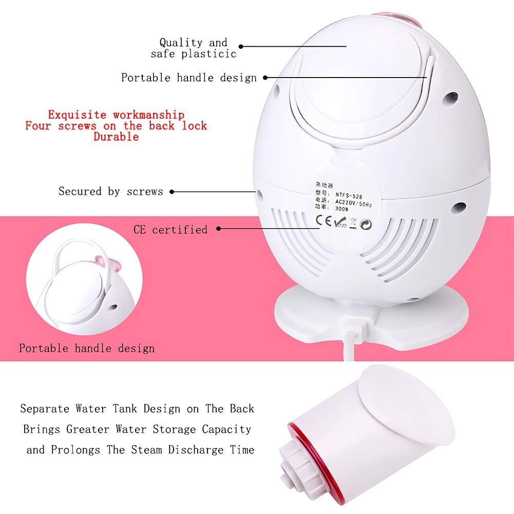 YIVIYAR 4 in 1 Nano Ionic Facial Steamer, Warm Mist Face Humidifier, Sauna Home SPA Quality Facial Steamer for Women with Free 4 Pieces Blackhead Remover Kit and Hair Band(Egg Shape, Pink): Beauty