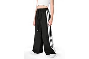 IIMMER Girls Summer Striped Side Fashion Baggy Track Pants Cute Bowknots Y2K Wide Leg Sweatpants 5-14 Years
