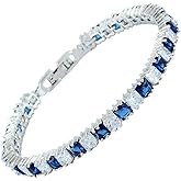RIZILIA Ice Cube Birthstone Tennis Bracelet for Women - 4mm Princess Cut CZ Multi Color Gemstone Bracelets in 18K White Gold plated, 7 Inch Hypoallergenic with Gift Box for Birthday