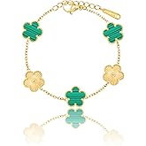 14K Gold Plated Dainty Colorful Five Leaf Clover Dot Bracelets for Women Lucky Flower Jewelry