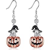 Halloween Earrings for Women 925 Sterling Silver Pumpkin Bat Black Cat Cross Dangle Earrings Hypoallergenic Halloween Jewelry Gifts for Her