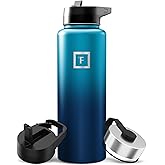 IRON °FLASK Camping & Hiking Hydration Flask with Straw, Wide Mouth Insulated Stainless Steel Sports Water Bottle - 40 oz Dark Night