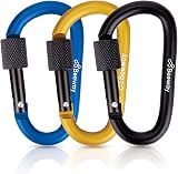 BEEWAY Locking Carabiner 3 Pack Aluminum D Ring Keychain Clip Black Blue Gold view 2