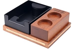 SCCODYERO Espresso Knock Box and Tamping Station, Espresso Accessories Organizer Box Fit for 51/54/58MM Espresso Tamper, Distributor, Portafilter & Puck Screen, Coffee Tamp Station Made of Natural Walnut