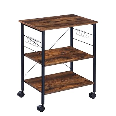 KINGSO 3-Tier Kitchen Microwave Cart, Rolling Utility Coffee Cart
