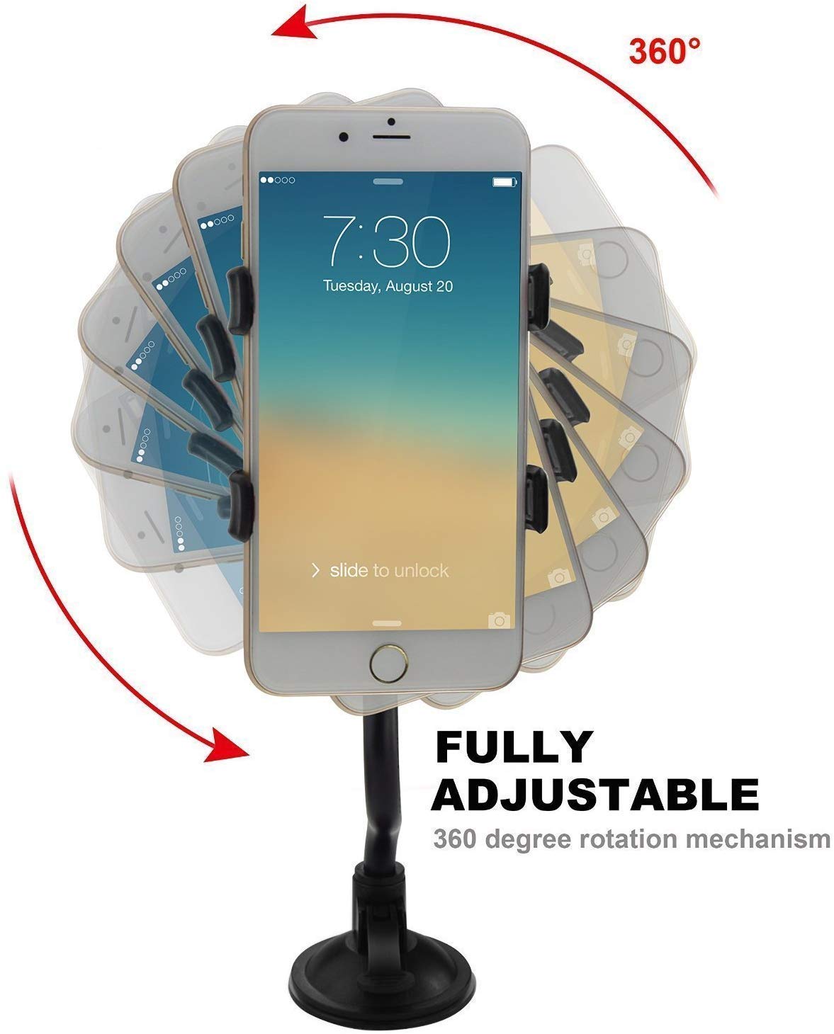 ivoler Car Phone Mount Windshield, Long Arm Clamp Universal Windshield with Double Clip Strong Suction Cup Cell Phone Holder Compatible with iPhone 15 14 13 Pro Max XS 7 8 Plus, Galaxy S24 S23 Ultra