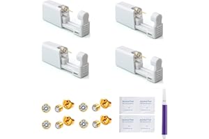 SXBBSMC Ear Piercing Kit, 4 Pack Disposable Ear Piercing Gun with 4mm Gold Earrings and 1 Professional Marker Pen