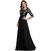 Ever-Pretty Women's Sequin Chiffon Formal Evening Dresses A Line Half Sleeves Mother of The Bride Dress 00683