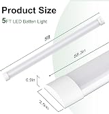 muzha 4 Packs LED Batten Lights 50W 4000K 5000lm PC Body 5ft Low Profile view 2