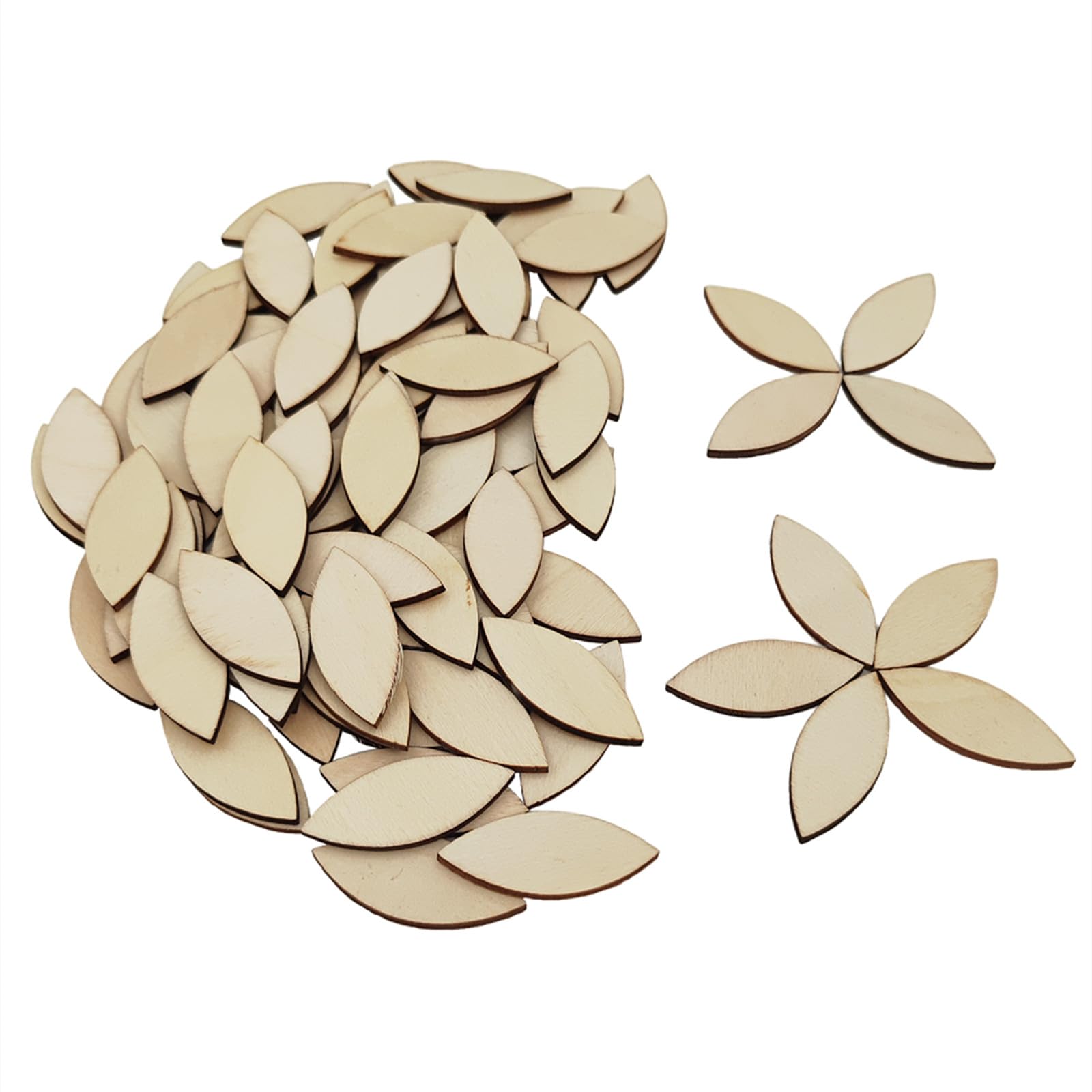 100PCS Unfinished Wood Cutouts Blank Wooden Slices Embellishments Wood Pieces for Crafts, Gift Tags, Painting, Home Decoration (Leaf)