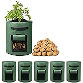 Delxo 5 Pack 7 Gallon Potato Growing Bags, Planter Garden Grow Bags with Flap, Double Layer Breathable Nonwoven Cloth for Planting,Vegetable,Tomato,Aeration Fabric Pots with Handles Green