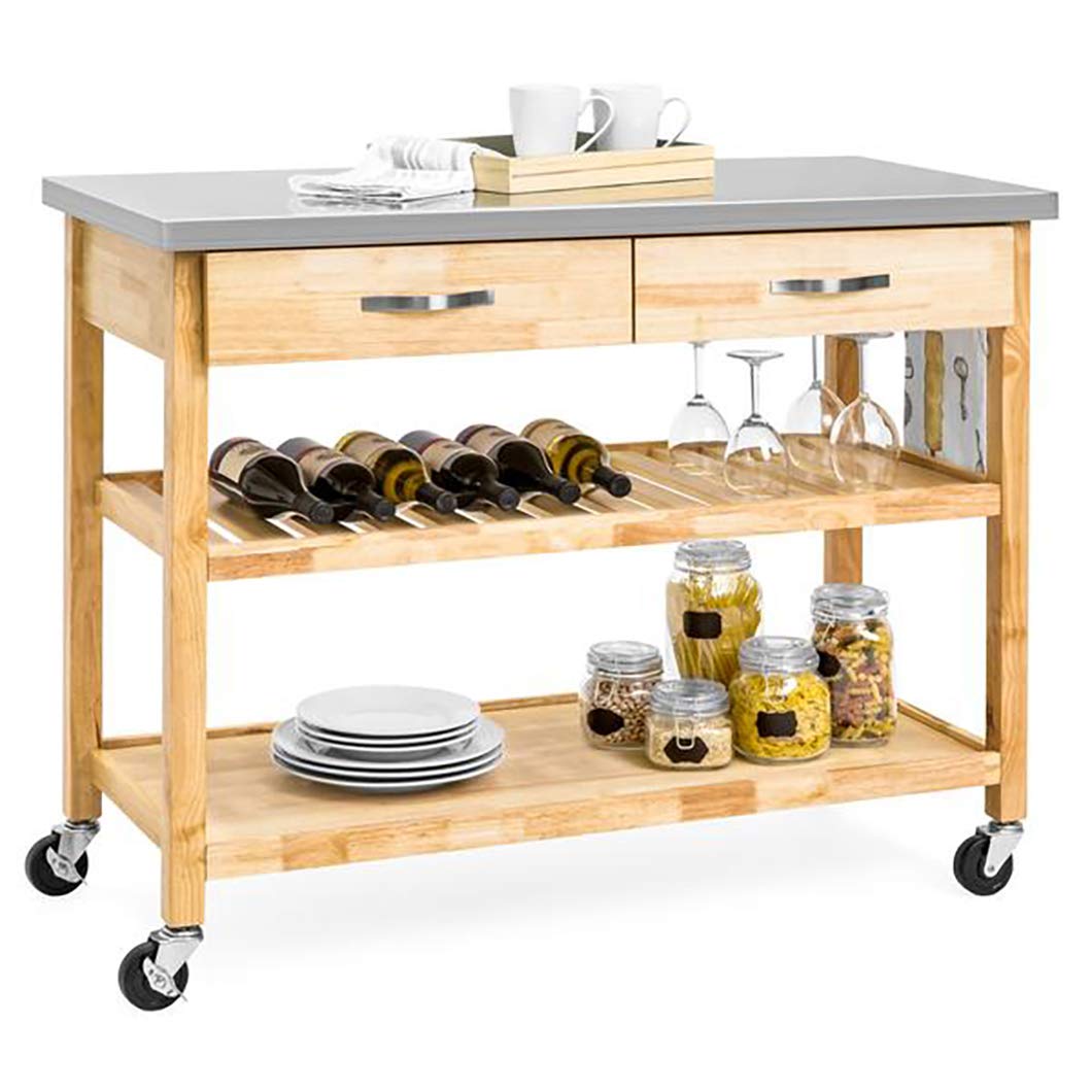 Buy Stainless Steel Top Kitchen Cart With Storage On Wheels Rolling