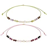 Tyebiva Colorful Gemstone Beads Bracelets Set for Women, 2Pcs Boho Handmade Adjustable Stackable Strand Outfit Accessories Jewelry Gift.