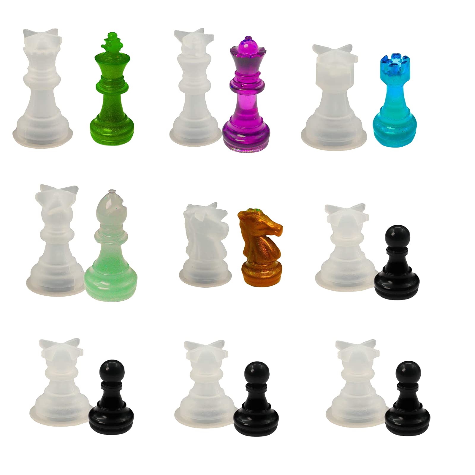 9 Pcs Chess Resin Mold Set，HOINCO Chess Pieces Silicone Molds for DIY Art Crafts