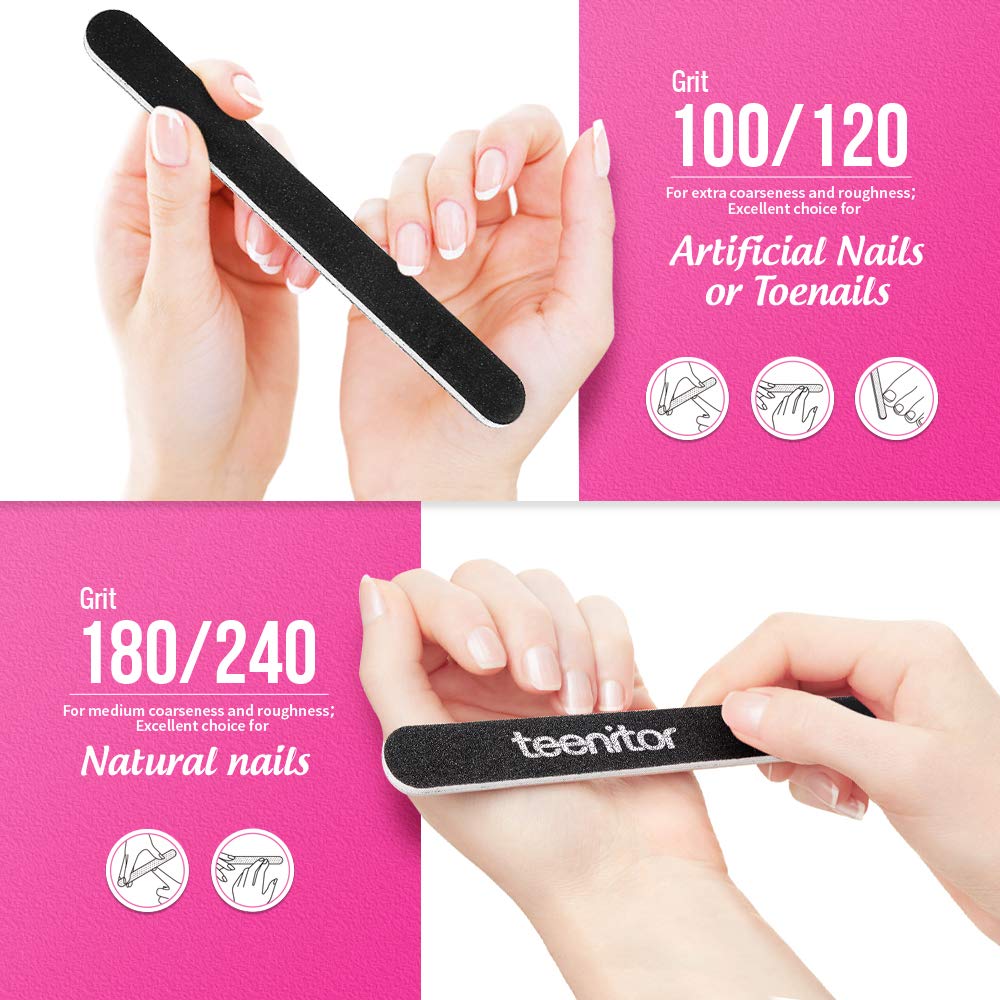 Nail Files And Buffers, Teenitor Professional Nail Manicure Tool 120 Grits Nail Buffer Block 100/180 and 120/240 Grits Emery Boards For Acrylic And Natural Nails- 16 Pack : Beauty