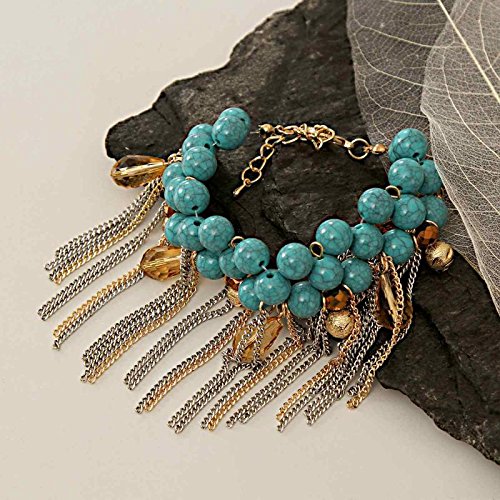 igp dangling blue stones tassel chain charm bracelet for women and girls