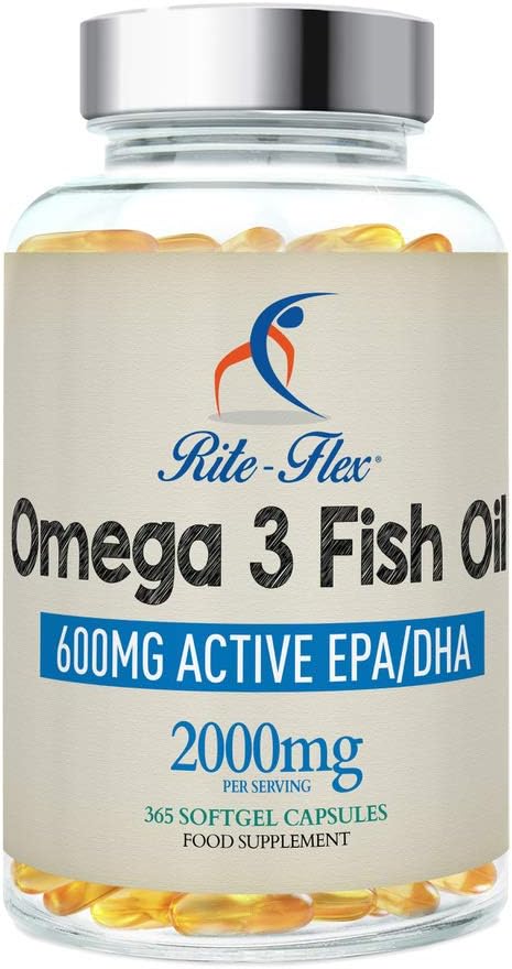 Omega 3 Aceite de Pescado 2000 mg 365 Soft Gel cápsula de Rite Flex (1000 mg por cápsula)