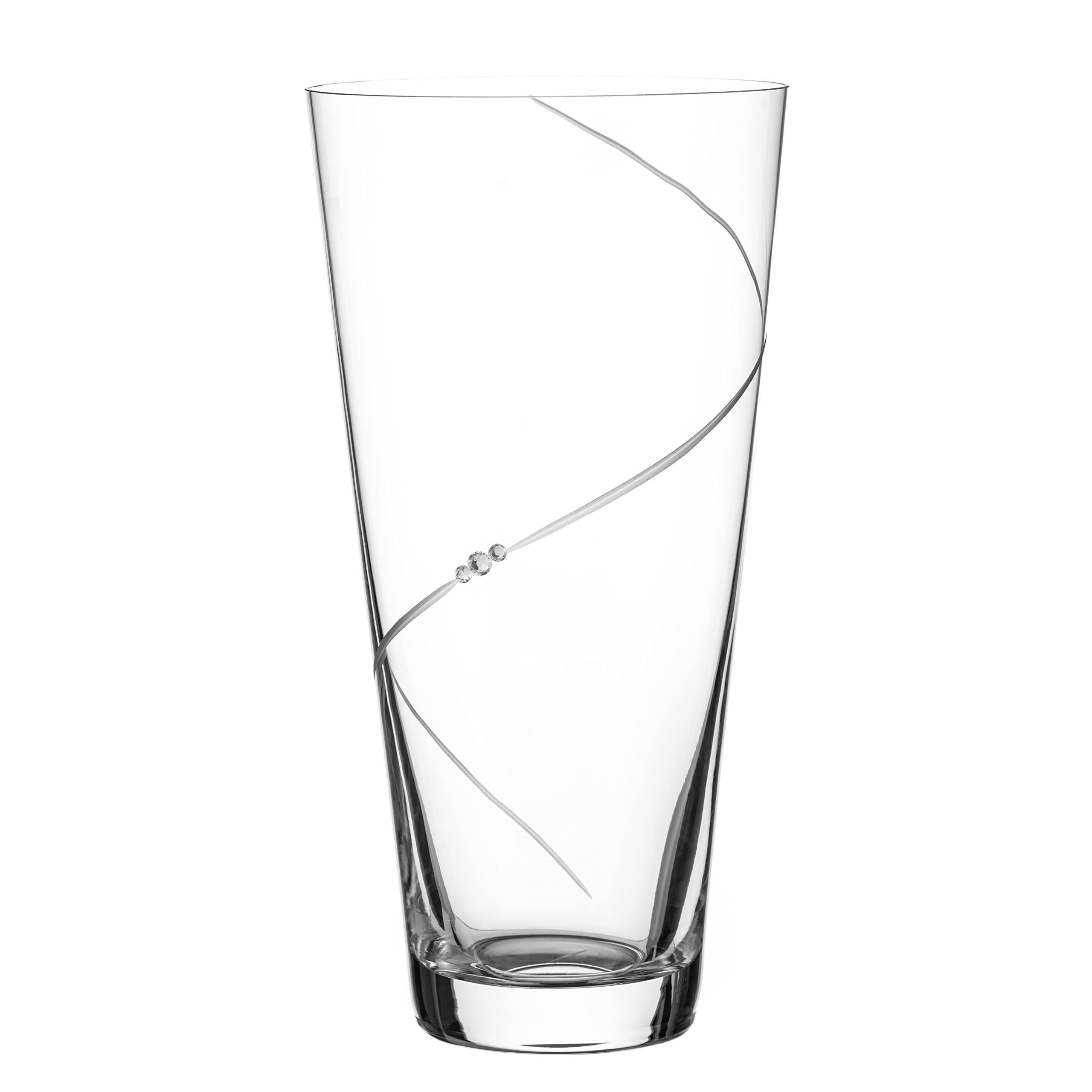 DIAMANTE Silhouette Conical Tapered Hand Cut Crystal Glass Vase with Crystals 25cm in gift box
