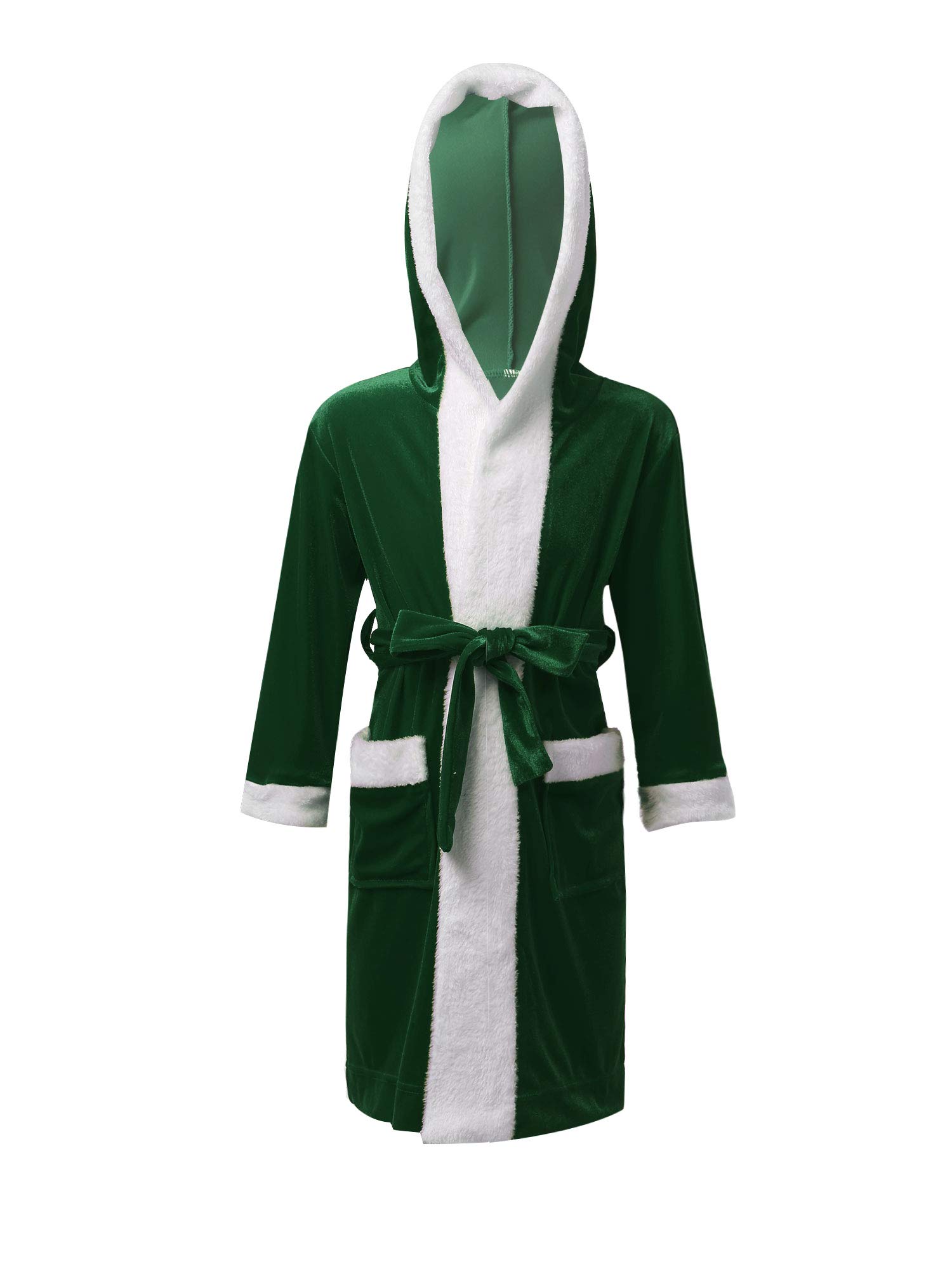 YOOJIA Girls and Boys Santa Claus Hoodie Long Sleeves Bathrobe Christmas Party Dressing Up Green 5-6 Years