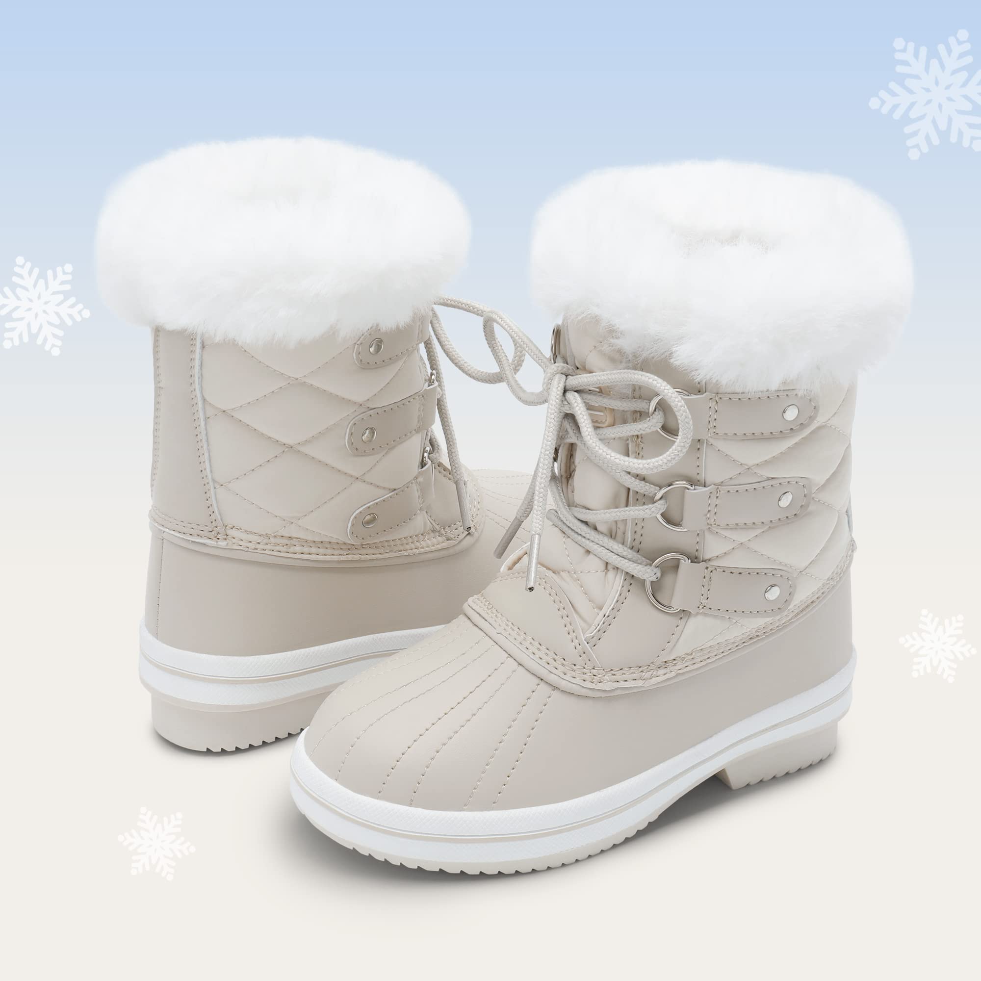 DREAM PAIRS Cozy Kids Snow Boots, Warm & Water-Resistant Winter Boots with Faux Fur for All-Day Play, Non-Slip Mid Calf Boots
