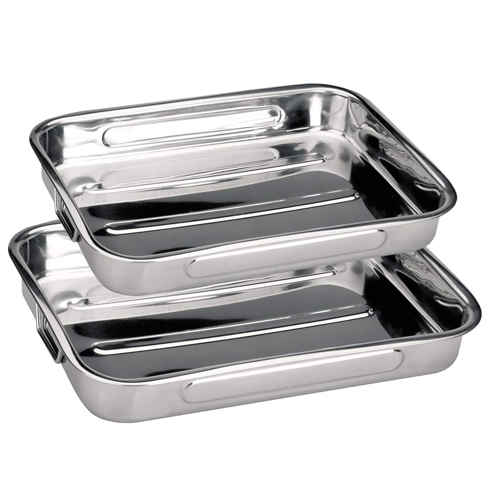 Oniel – Oven Roasting Tin with Handles – Stainless Steel – Set of 2 – Made in EU