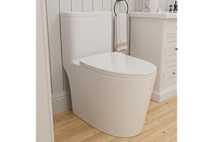 GIVINGTREE Dual Flush Elongated Standard One Piece Toilet with Comfortable Seat Height, Powerful & Quiet Dual Flush Modern Toilet, 12'' Rough-In, Glossy White，6636