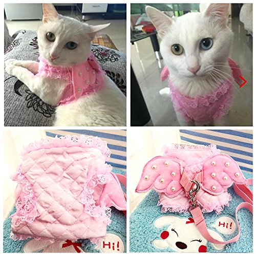 M2cbridge Pink Dog Puppy Harness Leash Collar Cat Vest Strap Angel Wings (XS)