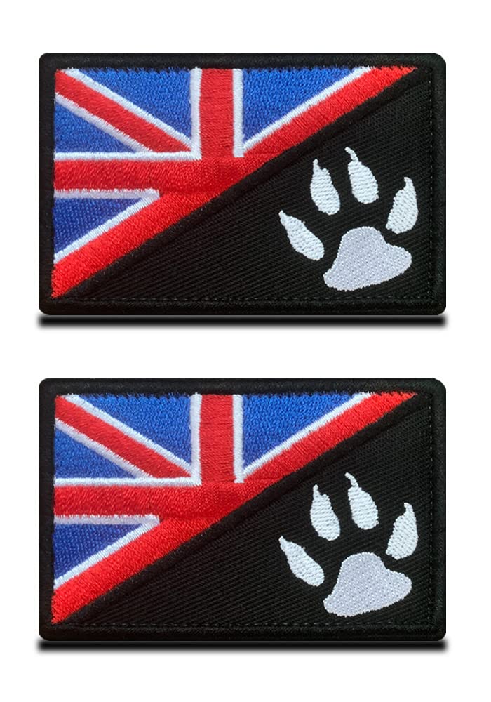 2 Pack Tactical UK Great Britain Flag Applique Embroidered Hook & Loop Dog Patch for Medium Large Dogs Harness Vest Clothes (Black)