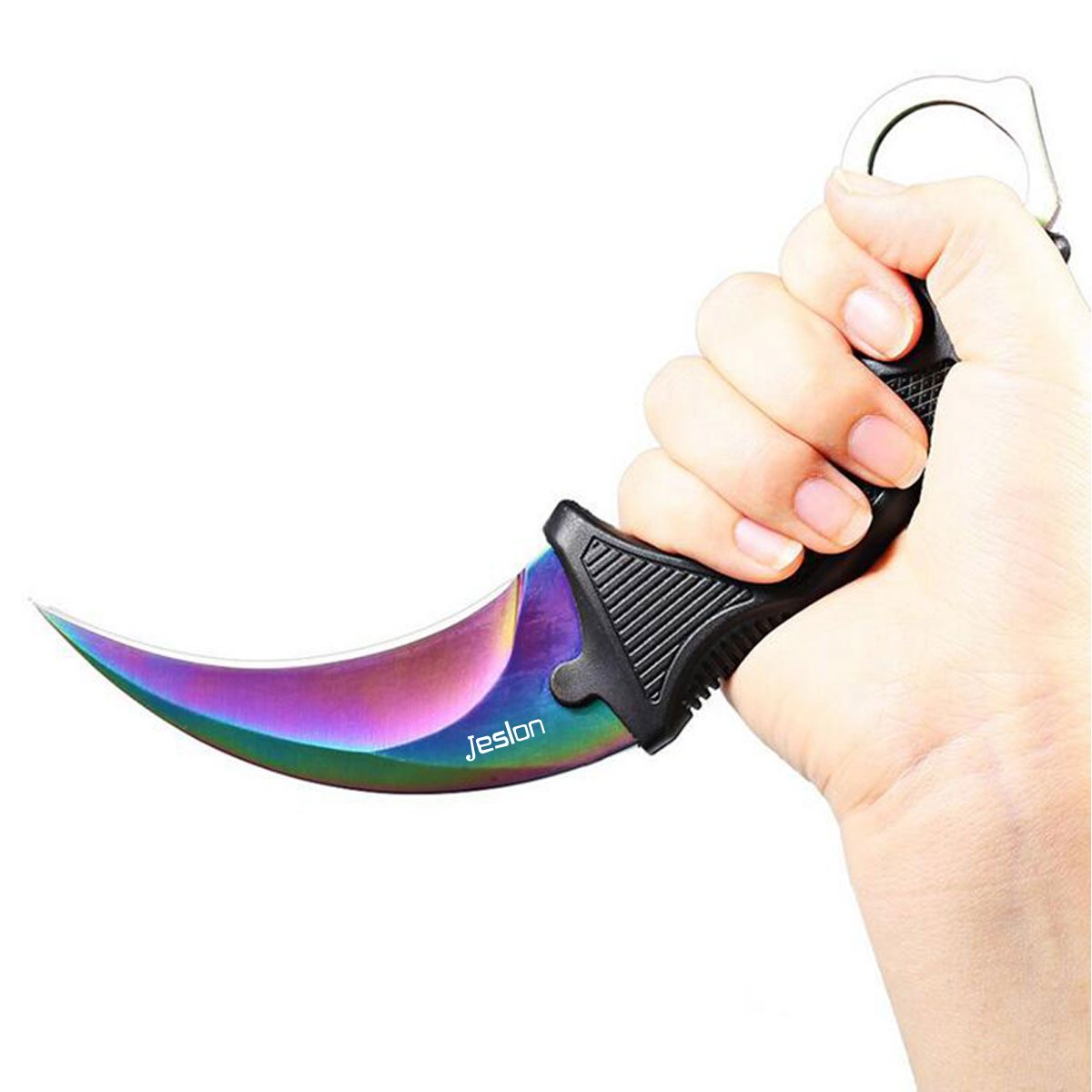 Jeslon Stainlsee Steel Tactical Karambit Hawbill Knife With Sheath and Cord,Survival Defense Claw Fixed Knife For Outdoor Hunting Camping Hiking Tools (Rainbow)