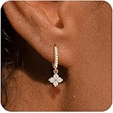 ZHESHY Birthstone Dangle Earrings for Women 14K Gold Plated Huggie Earrings 925 Sterling Silver Post Trendy Clover CZ Drop Earrings Hypoallergenic Womens Birthday Valentine's Day Gifts