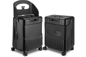 Bulyoou 22 Inch Carry on Luggage with Seat for Kids Expandable Ride on Suitcase with Spinner Wheels and Locks for Travel (Black)