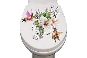 WAHALAA BEIDUOYANG Waterproof PVC Toilet Sticker Bird Flower Toilet Lid Decal Toilet Seat Lid Sticker Self-Adhesive Bathroom Wall Stickers Home Decor Sticker