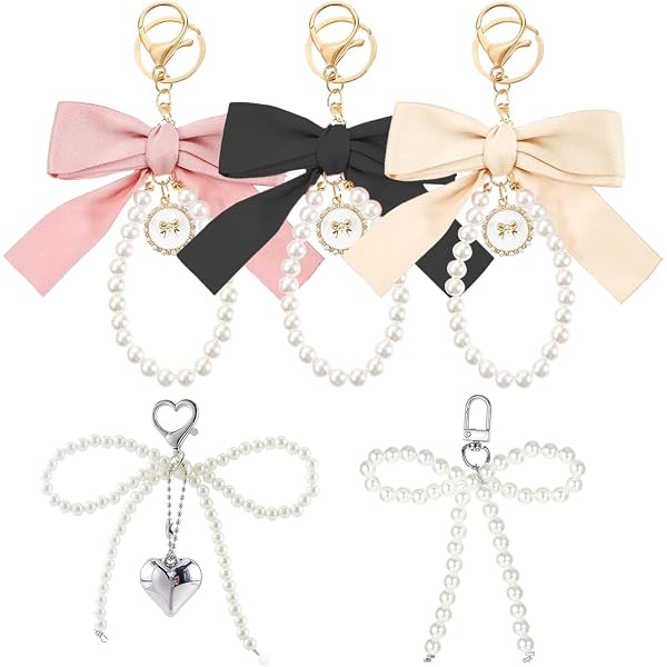 Porte-clés Kawaii En Forme De Cœur & Nœud – Lot De 4 Multicolore – Pour Sacs, Clés, Téléphone – Style Y2K - 7