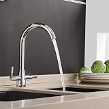 Heable Kitchen Mixer Tap Dual Lever Chrome Swivel Spout UK Fittings view 3