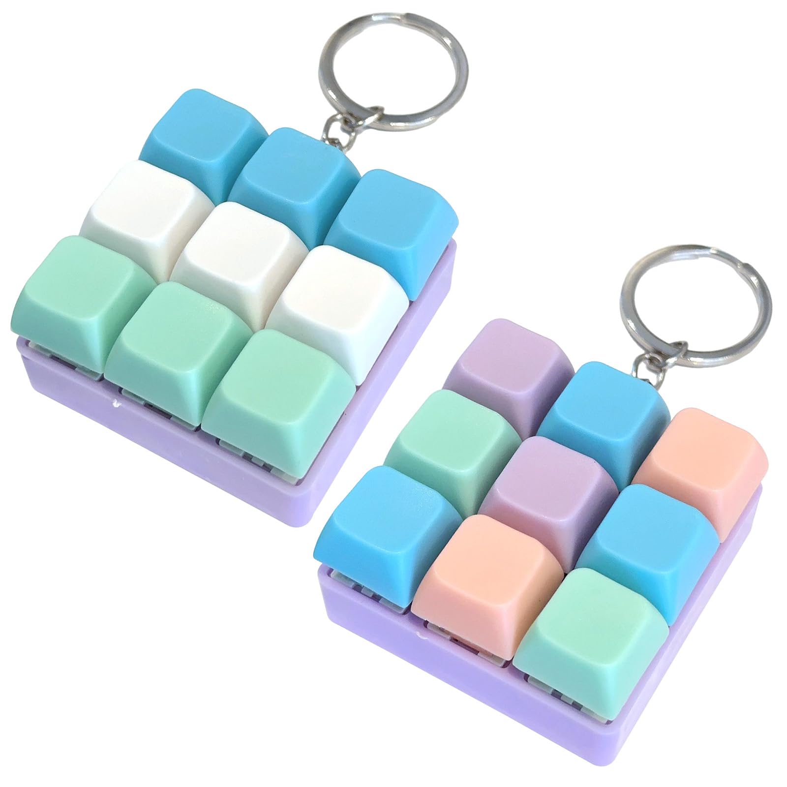 2PCS Keyboard Fidget Toy Funny Finger Keyboard Keychain Button Stress Relief Fidget Gifts for Home Office School Use Finger Clicker Button Decompression Gift for Adults Kids Pass the Time (Style D)