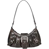 QWINEE Women's Vintage Buckle Shoulder Bag Y2K Punk PU Leather Handbag Clutch Purse