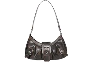 QWINEE Women's Vintage Buckle Shoulder Bag Y2K Punk PU Leather Handbag Clutch Purse