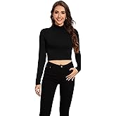 MadHeart Womens Long Sleeve Crop Tops Slim Fit Cropped Mock Neck Base Layer Shirts