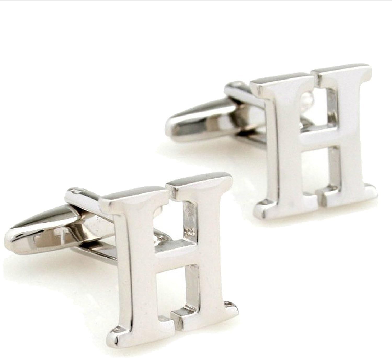 H Letter of the Alphabet for Men's French Shirt Sleeves Cufflinks Silver One Pair with Gift Box