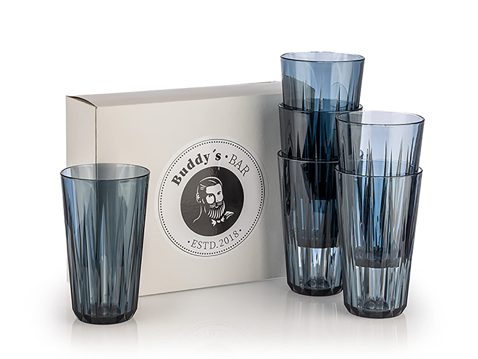 Buddy´s Bar - Set of 6, 0.5 Litre Tritan Plastic Drinking Glasses, BPA Free, Crystal Glass Look, shatterproof Reusable Glasses, Dishwasher Safe, 500 ml, Grey