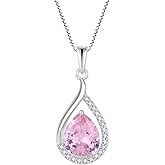 Vinoya Teardrop Birthstone Necklace for Women 925 Sterling Silver White/Yellow Gold Plated Cubic Zirconia Pendant Necklace Jewelry for Her