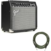 Fender Champion II 25 Guitar Amp, 25 Watts Bundle with Fender Joe Strummer Instrument Cable (13ft) Straight/Straight, Drab Green