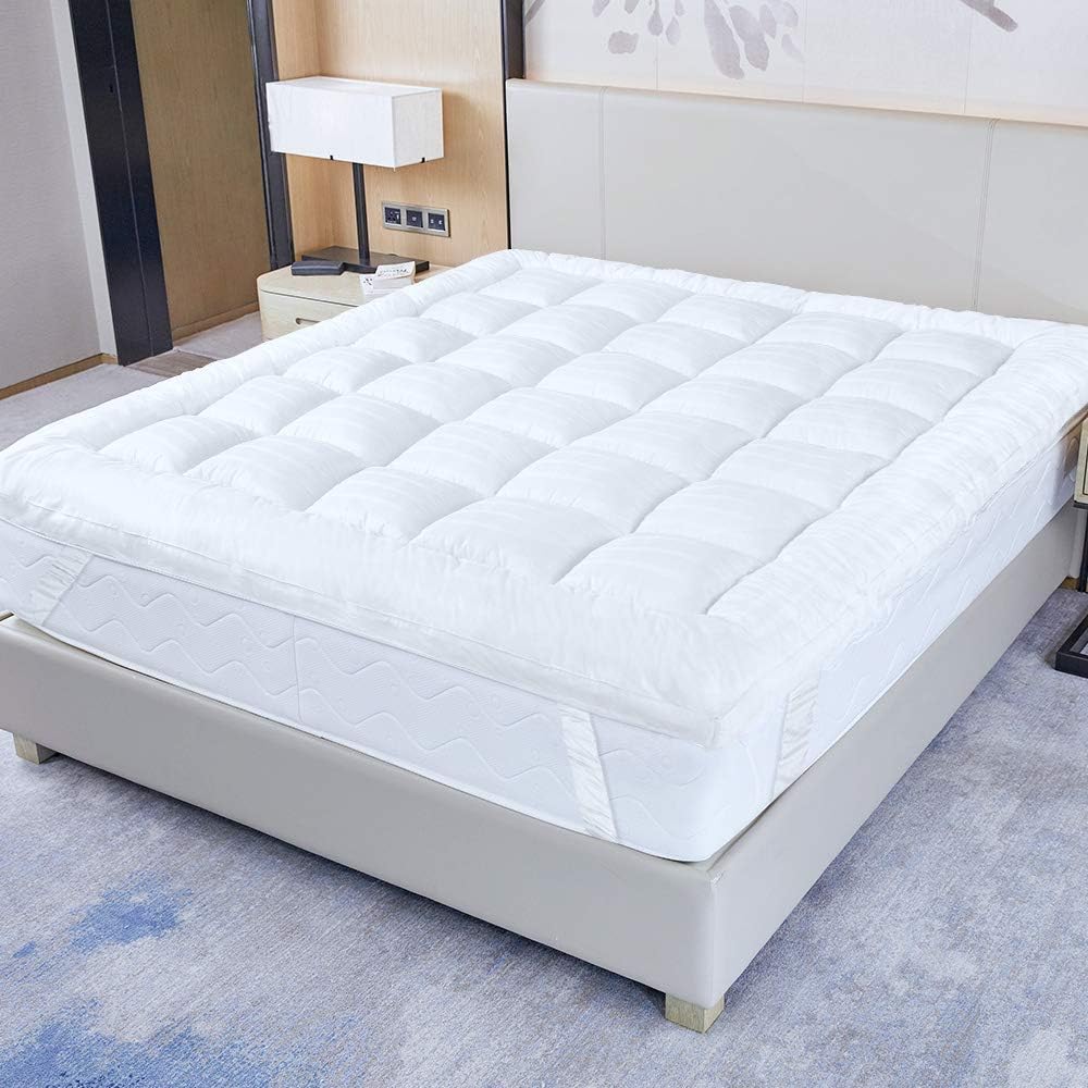 D & G THE DUCK AND GOOSE CO Upgraded! 3-Inch Extra Thick Mattress Topper with 100% Cotton Cover, Queen Size, New & Improved Down Alternative Bed Topper for Optimum Cushioning & Support, Breathable: Furniture & Decor