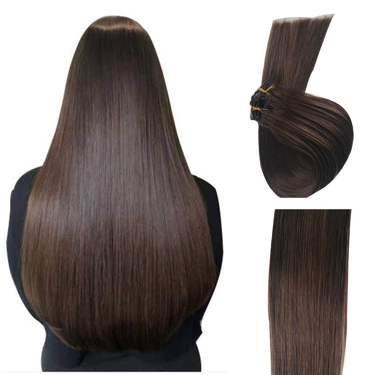 Myfashionhair Clip in Human Hair Extensions Clip on Real Hair Extension #4 Medium Brown 70g 7 Pieces Full Head 22 Inch Clip Ins for White Women
