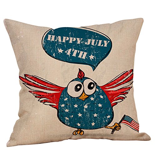 TTbuy 1PCs Decor Cushion Cover Independence Day Style Throw Pillowcase Cotton Linen Pillow Covers,4th July Decorations,18x18 Inches,for Garden Sofa Bed Car Pillows,Etc (I)