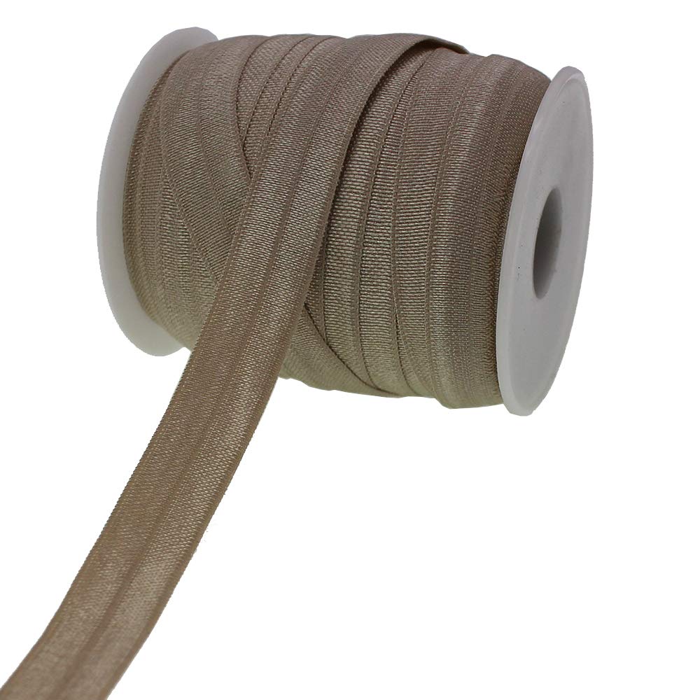 PAMIR TONG 25 Yards 5/8'' Fold Over Elastic FOE Headband Baby Hairbow Soft Foldover Elastic Binding Webbing Tape Craft Sewing (Khaki)