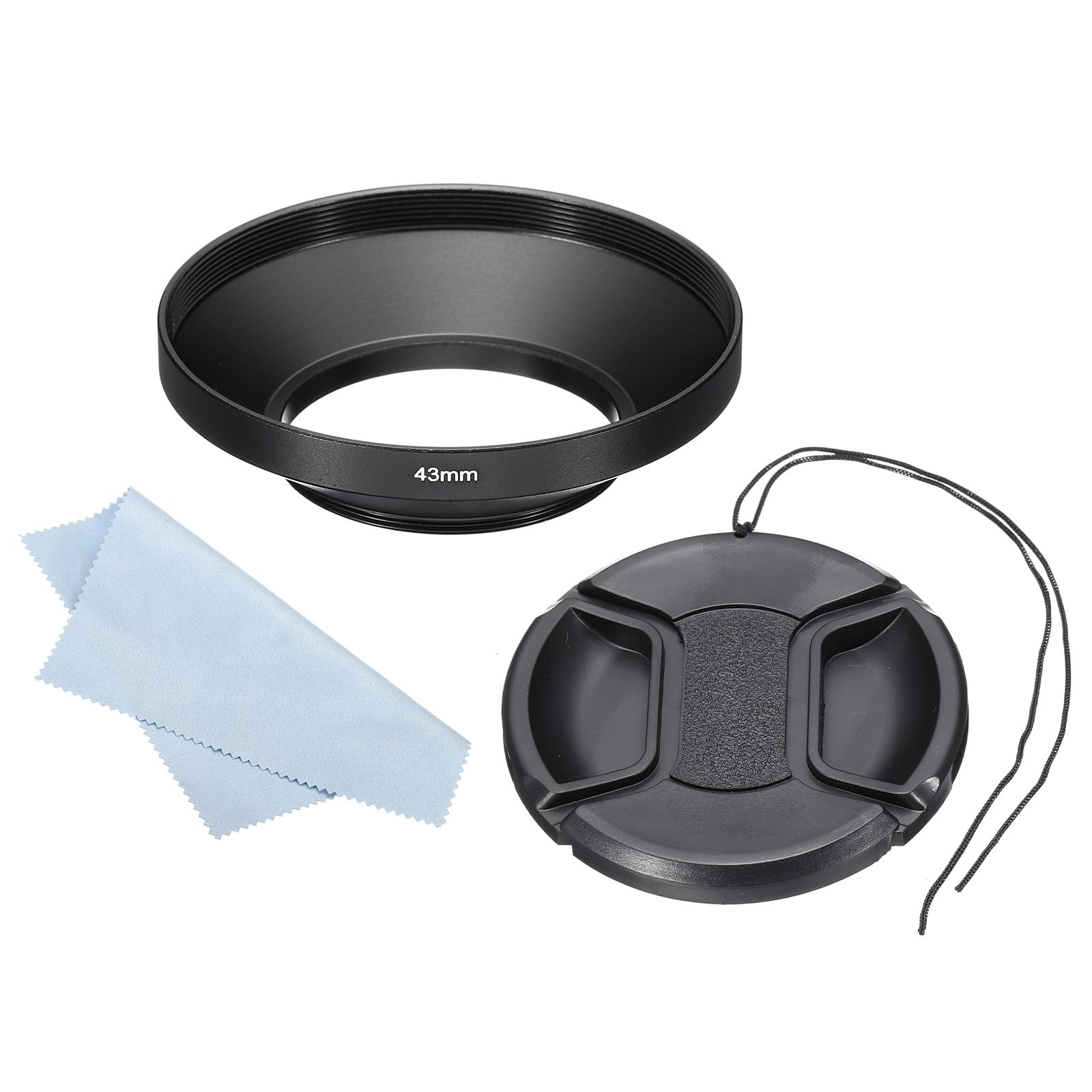 PATIKIL 43mm Lens Hood, Wide Angle Matte Surface Anti-reflective Inside Hood with 67mm Lens Cap and Cleaning Cloth for Camera Lens, Black for Nikon, for Fujifilm, for Pentax, for Leica