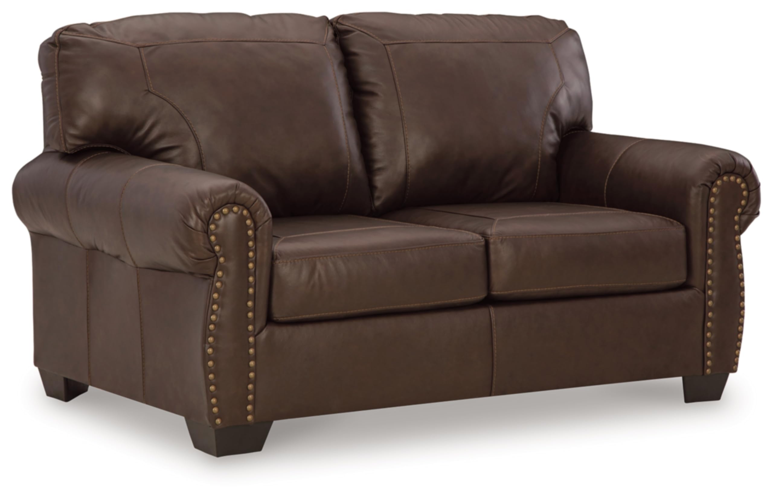 Photo 1 of **DAMAGE**TEARS IN SEVERAL PLACES** Signature Design by Ashley Colleton Classic Leather Match Loveseat with Nailheads, Dark Brown